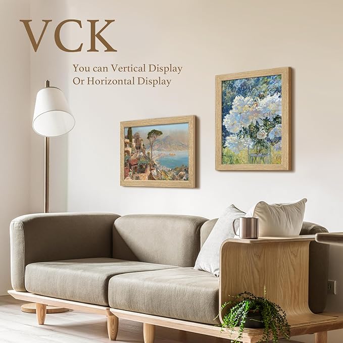 VCK 11x14 Beige Oak Picture Frames 3 Pack, High-End Wood Wide Border Poster Frame, Multi-Directional Display Family Photos, Office Prints, Studio/Gallery/Home Artwork