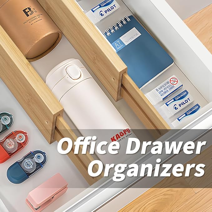 Bamboo Drawer Organizers 4 Pack, 17-22" Adjustable Spring Loaded Dividers