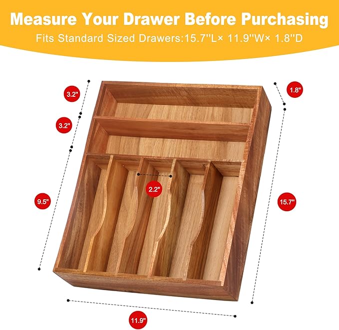 Kitchen Acacia Silverware Organizer