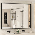 48x40 Inch Black Metal Framed Bathroom Mirror for Wall, Large Rectangle Mirror, Matte Black Bathroom Vanity Mirror, Anti-Rust, Square Corner, Shatterproof (Horizontal/Vertical)