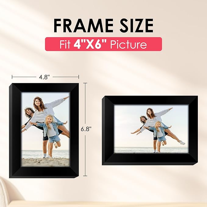 FIXSMITH 4x6 Picture Frame, Black Photo Frames with HD Plexiglass for Wall Hanging or Tabletop Display, 1 Pack