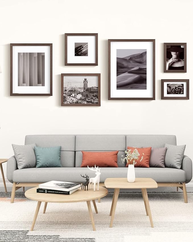 Egofine 8x12 Picture Frame Made of Solid Wood with Plexiglass, Display Pictures 5x7/6x8 with Mat or 8x12 Without Mat for Tabletop and Wall Mounting, Rustic Brown