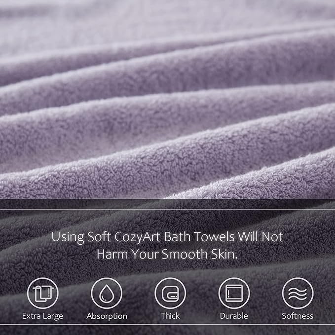 COZYART Lavender Luxury Bath Towels Set 3, Turkish Cotton Hotel Large Towels Bulk for Bathroom, Thick Bathroom Set of 3 with 1 Bath Towel, 1 Hand Towel, 1 Washcloths, 650 GSM.