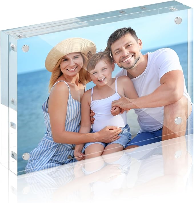 HOUSE DAY Acrylic Picture Frames 4x6, 1 Pack Magnetic 4 x 6 Picture Frame, Double Sided Clear 4x6 Photo Frame with Microfiber Cloth, Frameless FreeStanding 4x6 Frame Gift for Desktop Display