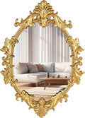 Gold Oval Wall Mirror, 19"x27" Vintage Decorative Baroque Hanging Mirrors for Bedroom, Living Room Dresser Decor, Entryway