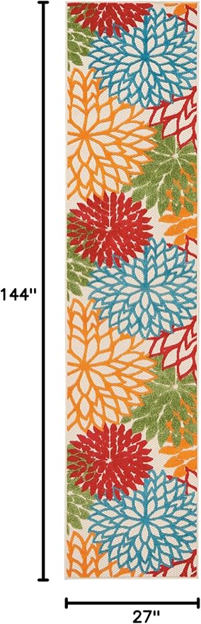 Nourison Home Aloha Indoor/Outdoor Floral Green Multicolor 2'3"X12' Area Rug Runner (2'x12')