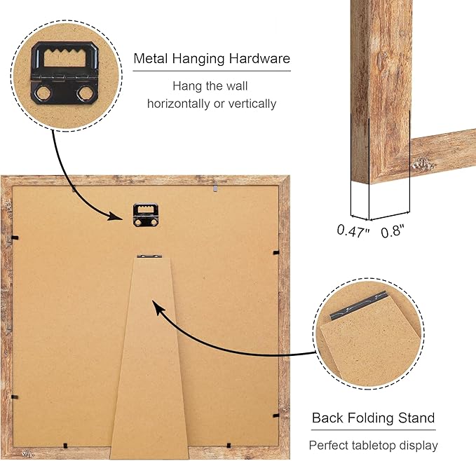 12x12 Picture Frame Set of 4, 12 x 12 Wood Photo Frames with Mat for 10x10 or 30x30cm Diamond Painting Art, Wooden Frame with Real Glass Cover for Wall and Tabletop Display,Brown