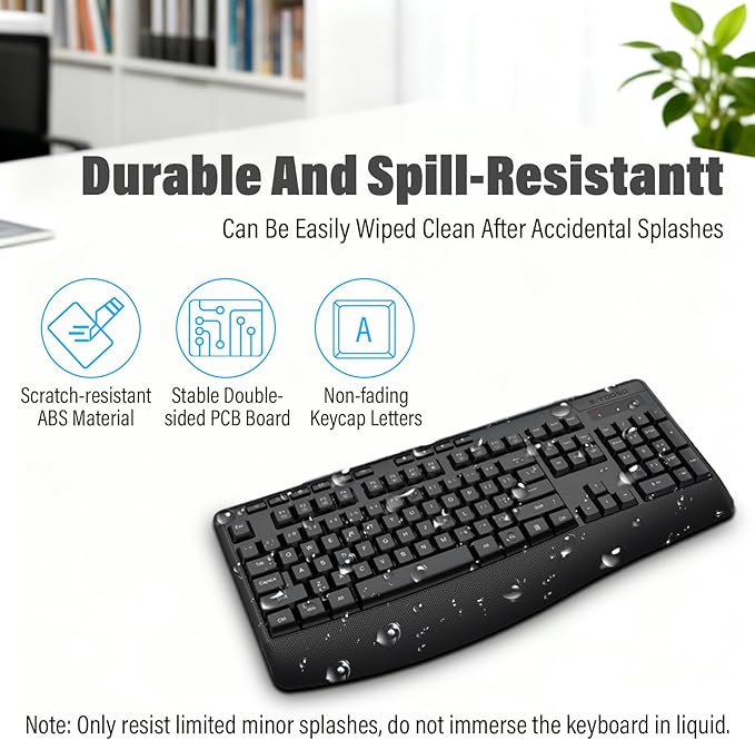 E-YOOSO Wireless Keyboard and Mouse Combo,Silent Soft Touch Quiet Keyboard Less Noise 90%,Ergonomic with Wrist Rest,2.4GHz 104 Keys Full Size,2400 DPI Mouse,for PC Computer/Laptop/Mac Air/Mini/Pro