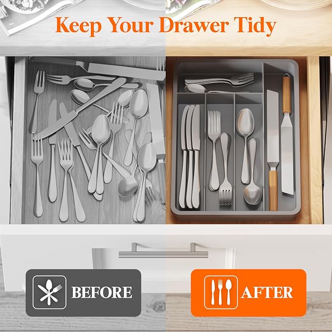 Lifewit Silverware Drawer Organizer Tray, Plastic Cutlery Storage