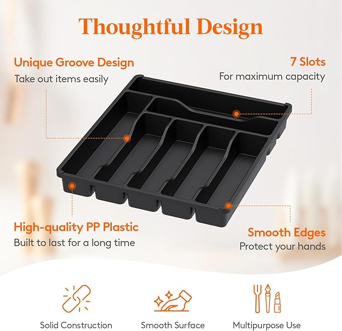 Lifewit Silverware Drawer Organizer Tray, Plastic Cutlery Storage