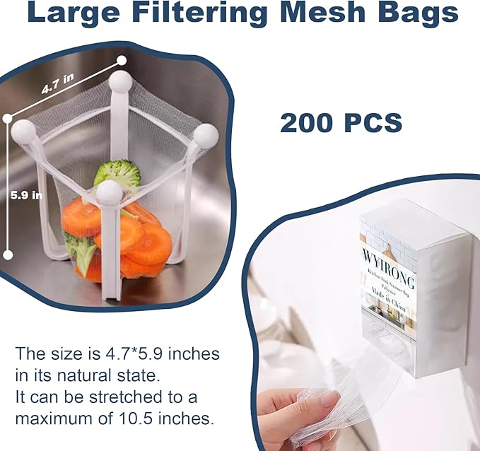 200 PCS Large Kitchen Disposable Mesh Sink Strainer Bag