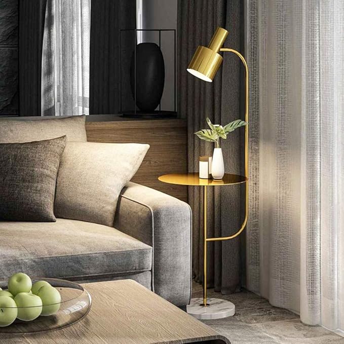 Hsyile Lighting KU300217 Contemporary Modern Creative Floor Lamp with a Table,Suitable for Living Room,Den,Office,Bedroom - E26 Base - Brushed Brass Finish