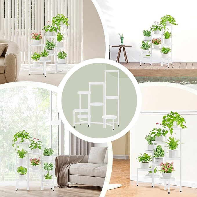 iDavosic.ly Plant Stand Indoor Outdoor, 8 Tier Corner Metal Flower Display Holder Shelf, Folding Tall Orchid Rack for Patio Balcony Porch Garden Living Room House, White