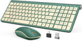 JOYACCESS Wireless Keyboard and Mouse Combo,2.4G Ergonomic Typewriter Keyboard with Type-C Receiver and Adjustable Tilt for Computer, Windows,Desktop, PC, Laptop-Cangling Green
