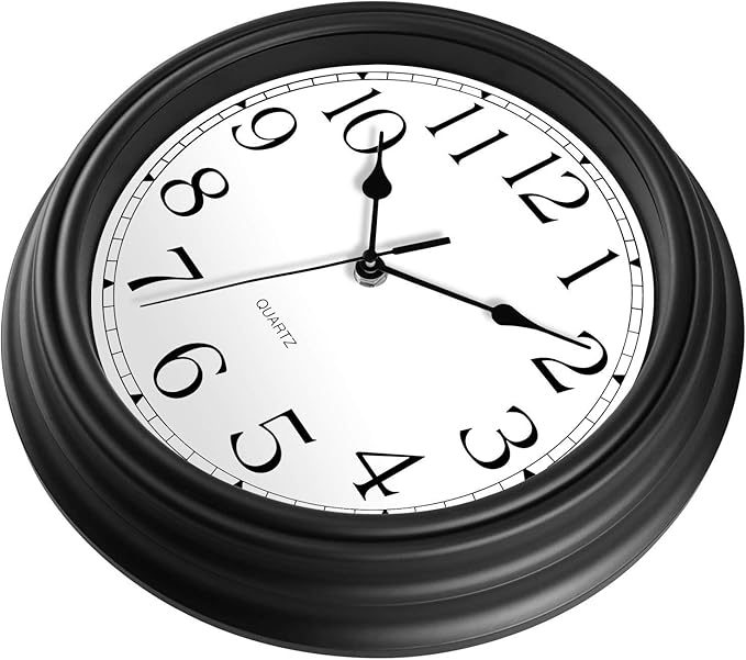 Foxtop Silent Non-Ticking Round Classic Clock Retro Quartz Decorative Battery Operated Wall Clock for Living Room Kitchen Home Office (12 Inch, Black)