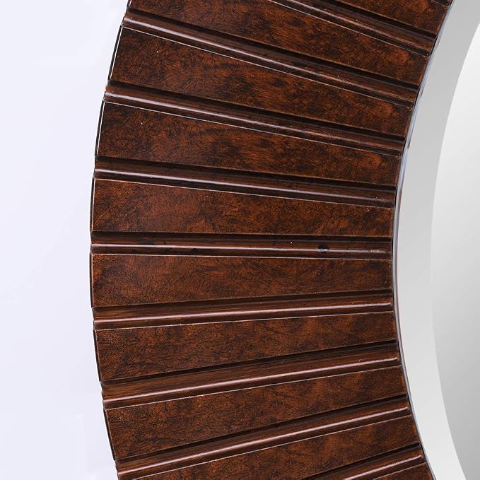 Chende 30'' Round Mirror with Wood Frame, Large Decorative Mirror for Wall, Farmhouse Bathroom Mirror with Bronze Groove Finish for Living Room, Entryway, Bedroom