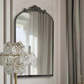 OUSHUAI Black Ornate Mirror for Wall, Traditional Vintage Ornate Baroque Mirrors,Victorian Antique Bronze Full Matel Frame,Arched Mirror for Entryway/Bathroom/Fireplace 24"X36"
