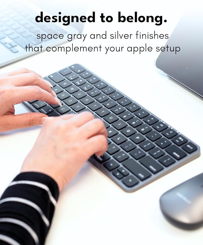 Macally Apple Wireless Keyboard and Mouse for Mac - Dual Mode (Bluetooth + Wired) - Multi-Device, Rechargeable - Mini Wireless Keyboard and Mouse Combo for MacBook, iPad, Mac Mini/Air/Pro (Space Gray)