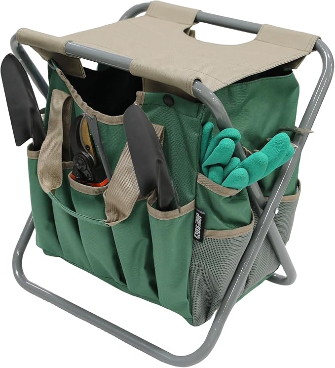 MDSTOP Folding Gardening Stool with Detachable Storage Tote Bag, Gardening Tools Set Organizer for Fishing Outdoor Sports Hiking Camping Garden, Gardening Gifts for Mom/Dad and Gardeners (Polyester)