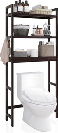 SMIBUY Bathroom Storage Shelf, Bamboo Over-The-Toilet Organizer Rack, Freestanding Toilet Space Saver with 3-Tier Adjustable Shelves (Dark Brown)