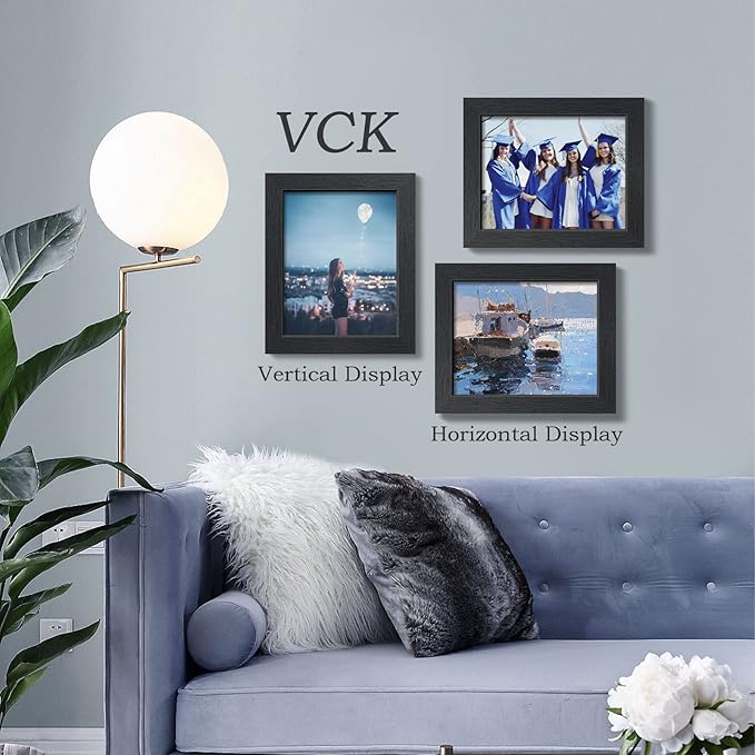 VCK 8x10 Picture Frame Set of 2 - Black, Textured Exclusive Solid Wood Picture Frames, Wall Gallery Frame