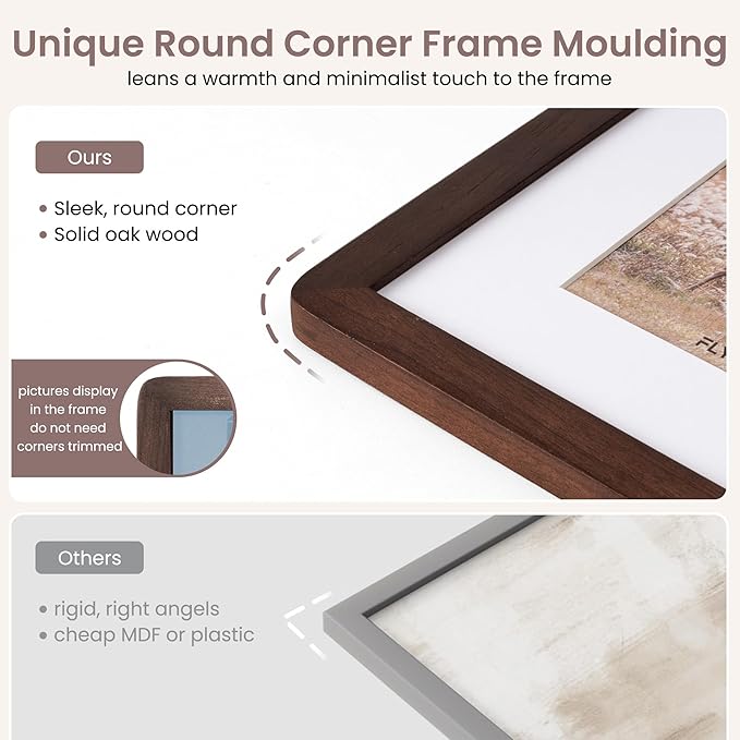 16 x 20 Picture Frame - Solid Walnut Wood 16''x20'' Poster Frame, 16 x 20 Picture Frame With Mat For 11x14, Tempered Glass and Hanging Hardware Included, 20 x 16 Frame Wood, Natural Walnut