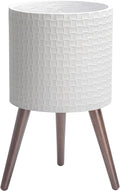 D'vine Dev 12 Inch Modern Geometric Tile Patterned Sleek Planter Pot with Stand, Indoor Outdoor Decorative Plant Holder, Matte White, 88-Z-C-1