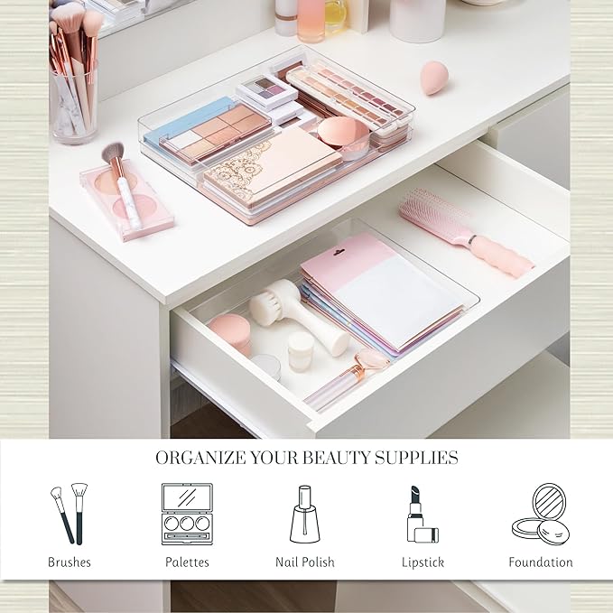 STORi SimpleSort 2-Piece Stackable Clear Drawer Organizer Set | 15" x 6" x 2"