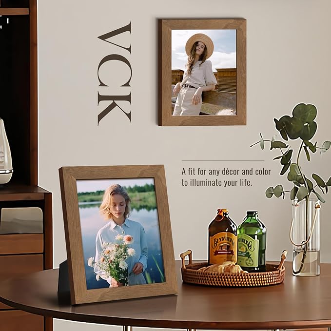 VCK 8.5x11 Brown Walunt Picture Frames 3 Pack, High-End Wood Wide Border Poster Frame,Tabletop & Wall Hanging, Multi-Directional Display Family Photos, Office Prints, Studio/Gallery/Home