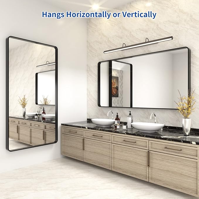 WEER Black Bathroom Mirror for Wall 60X30 Inch, Rectangular Black Metal Framed Vanity Mirror, Farmhouse Matte Black Mirror with Tempered Glass, Rounded Corner, Anti-Rust (Horizontal/Vertical)