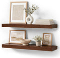 Walnut Floating Shelves Set of 2, 24 Inch Rustic Wood Wall Mounted Shelves for Bathroom, Bedroom, Living Room & Kitchen, Farmhouse Storage & Display Shelves
