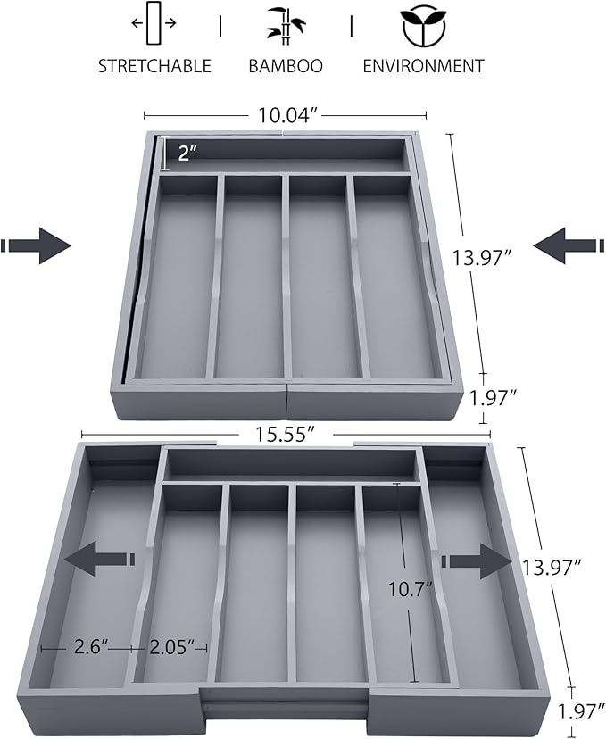 Expandable Bamboo Kitchen Drawer Organizer