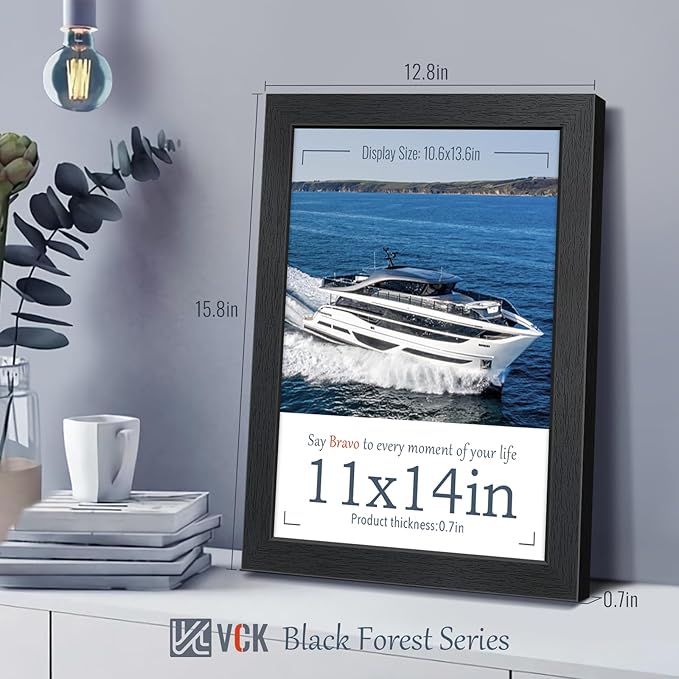 VCK 11x14 Picture Frame, Black Wood 14 x 11 Diploma Document Frames, Home or Gallery Wall Hanging, 1 Pack