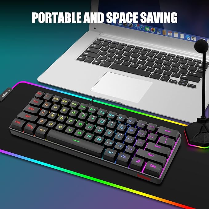 RedThunder 60% Gaming Keyboard and Mouse Combo, Ultra-Compact 61 Keys RGB Backlit Mini Keyboard, Lightweight 7200 DPI Honeycomb Optical, Wired Gaming Set for PC MAC PS5 Xbox Gamer(Black)