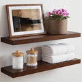 Homeforia 24inch Walnut Floating Shelves for Wall, High End Solid Real Wood 24in Floating Shelf for Bathroom, Dark Brown 24 inch Long Floating Shelves, Heavy Duty Bracket, 24 X 6.5 X 1.75 in, Set of 2