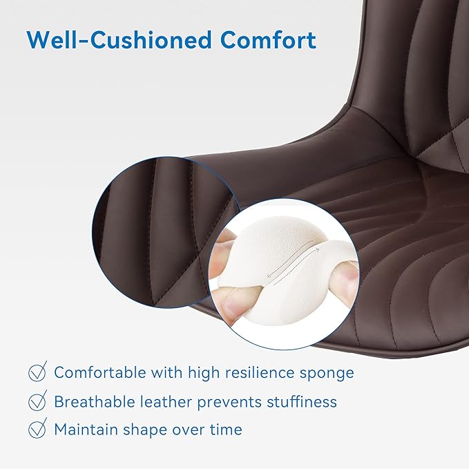 YOUNIKE Office Chair, Armless Desk Chair with Wheels, Home Office Computer Task Chairs, Modern Faux Leather Upholstered Vanity Chair, Adjustable Swivel Rocking Chair with Back, Espresso Brown
