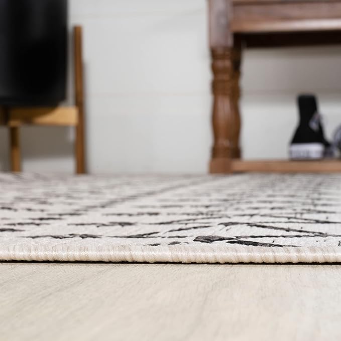 JONATHAN Y Moroccan Geometric Indoor Outdoor Area Rug 9X12 Cream/Black, Ourika Textured Weave for Backyard, Patio, Porch, Easy-Cleaning, High Traffic, Pet-Friendly, Non-Shedding (SMB108I-9)