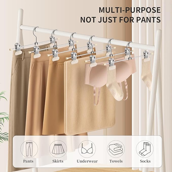 14Inch Pants Hangers with Wide Clips 30 Pack Adjustable Skirt Hangers for Women Non-Slip Clothes Hanger for Pants Heavy Duty Space Saving Trousers Hanger for Jeans,Shorts Ivory