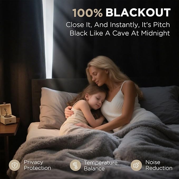 Joydeco Blackout Curtains 108 Inches Long 2 Panels Burg, Room Darkening Curtains for Bedroom, 100% Black Out Textured Thermal Drapes Privacy Protection 2 Panels Set(W52 x L108 Inch, Navy Blue)