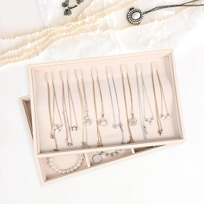 LANDICI Stackable Jewelry Organizer Trays 4 Set, PU Leather Jewelry Organizer