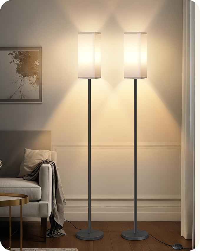 2Pack Floor Lamp, Pole Lamp with Foot Switch, Modern Standing Lampshade, Minimalist Freestanding Lamp (Bulb Not Included), for Living Room, Bedroom, Office, Black and White CW07LDP205