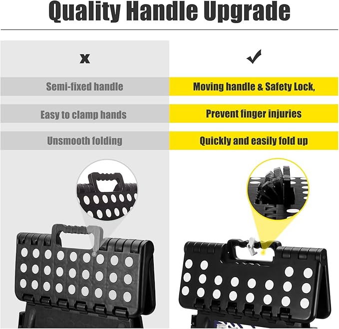 Delxo 17.5 Inch Folding Step Stool,Foldable Stool for Adults with Safety Lock,Portable Collapsible Plastic Step Stool,Non Slip Folding Stools for Kitchen Bathroom Bedroom Up to 400LBS,(Black 1PC)
