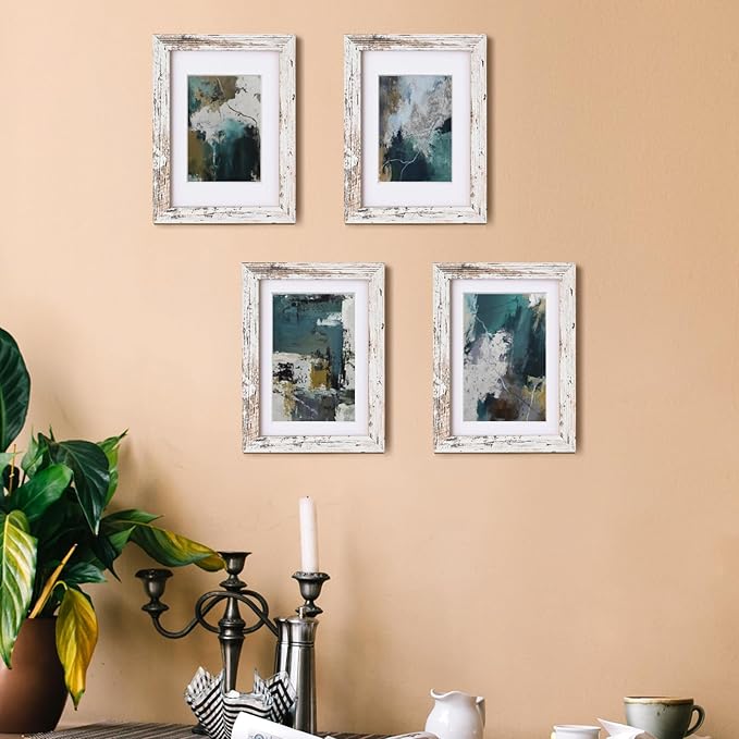Egofine 5x7 Picture Frame Made of Solid Wood, Covered by Plexiglass Display Pictures 3.5x5/4x6 with Mat or 5x7 Without Mat for Table Top Display and Wall Mounting Photo Frame, Rustic White