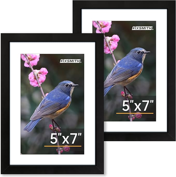 FIXSMITH 5x7 Picture Frame Set of 2, Photo Frame with HD Plexiglass, Display Pictures 4x6 with Mat or 5x7 Without Mat Multi Picture Frames Collage for Tabletop or Wall Display, Black