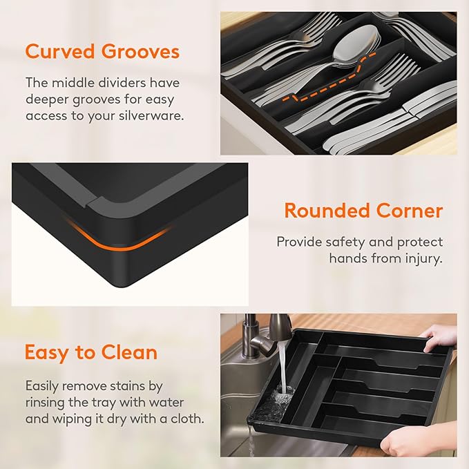 Lifewit Silverware Drawer Organizer Tray, Plastic Cutlery Storage