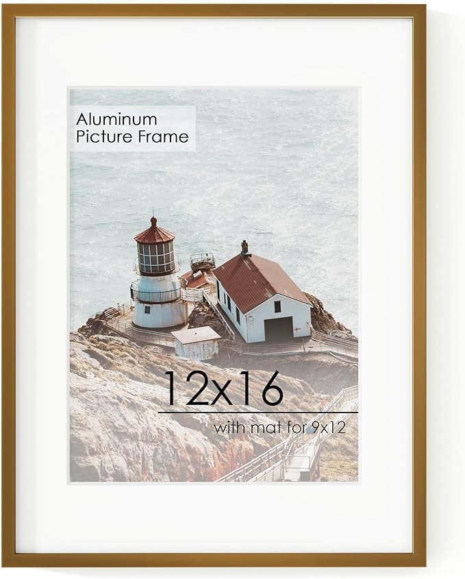 12x16 Metal Picture Frame For Wall With Mat For 9x12, 12''x16'' Aluminum Certificate Document Frames With Tempered Glass, Minimalist Modern Poster Frame Horizontally And Vertically, Bronze