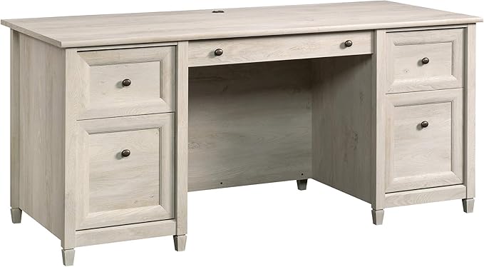 Sauder Edge Water Executive Desk, Chalked Chestnut, 65" Home Office Desk with Storage