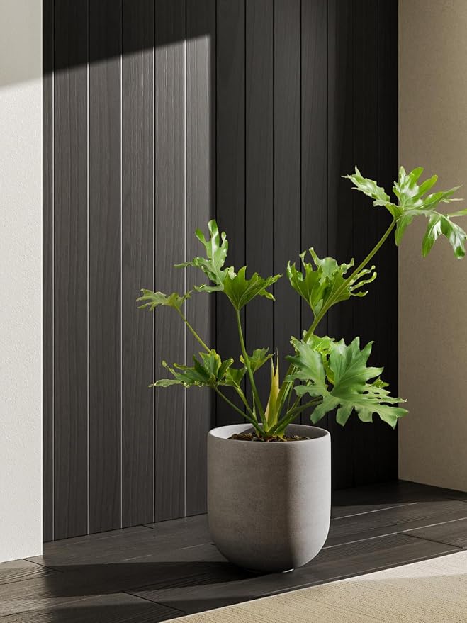 LE TAUCI 10 Inch Plant Pot, Ceramic Pots for Plants with Drainage Hole and Rubber Plug, Plant Pots Indoor for Home Garden Patio Office, Cylinder Flower Planter Pot, Neutral Gray