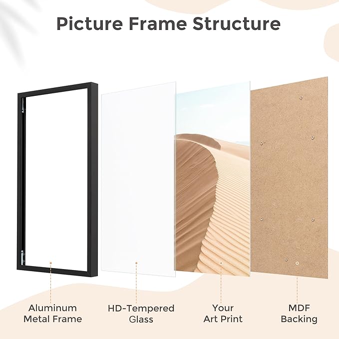 6x14 Metal Picture Frame - Black Aluminum Picture Frames with Real Glass, Wall Mounting Horizontally or Vertically, Simple and Elegant Decor for Wall Gallery Poster Photo 14x6 Frames, Black