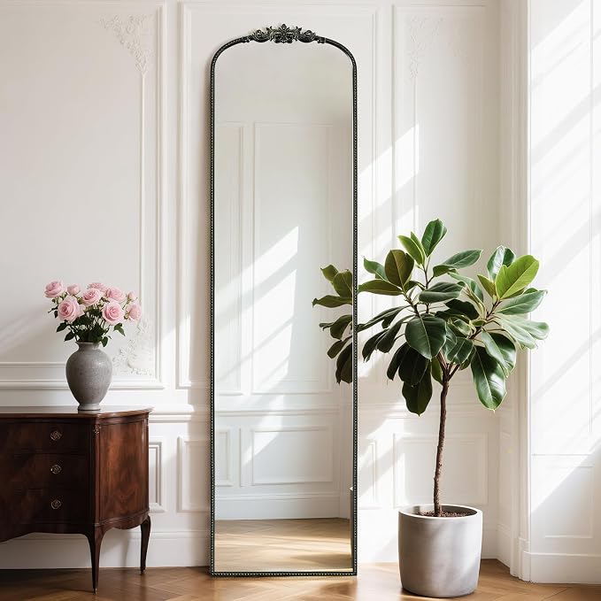 WallBeyond Arched Full Length Mirror Wall Mounted, 21x78 Inch Black Antique Mirror, Vintage Metal Frame Full Body Mirro for Bedroom, Living Room, Hanging or Leaning